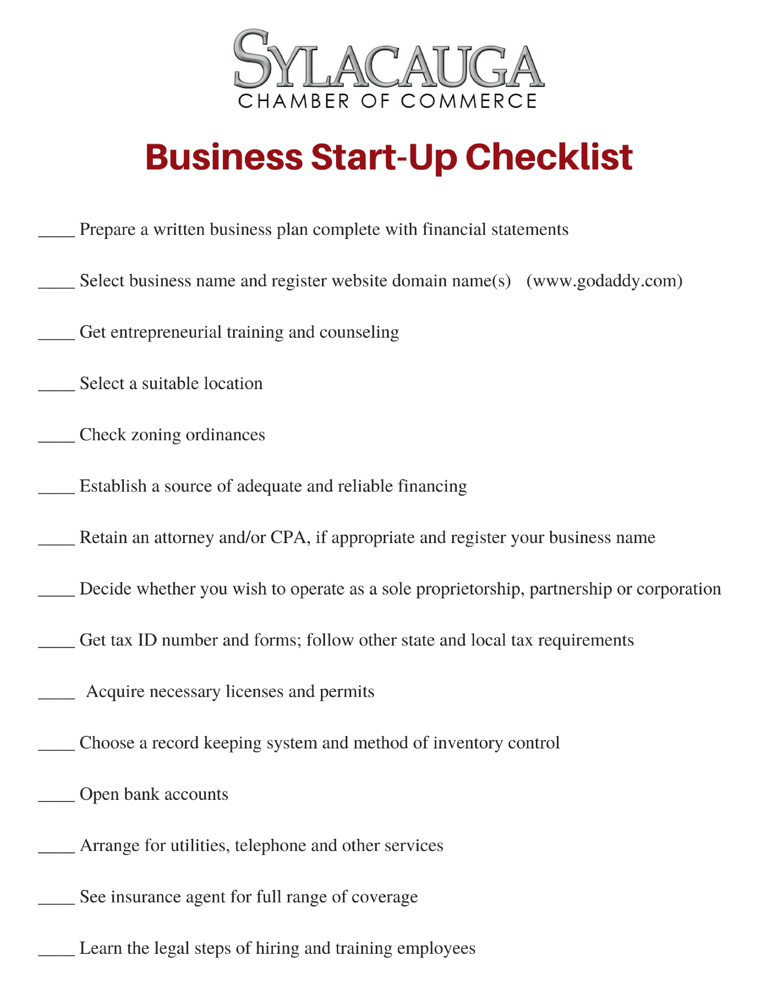 Business Start-Up Checklist