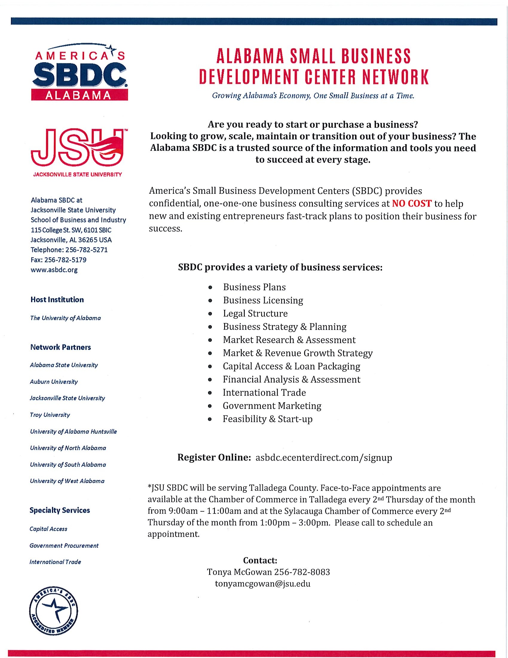 JSU Small Business Center helping business start ups at Sylacauga Chamber of Commerce